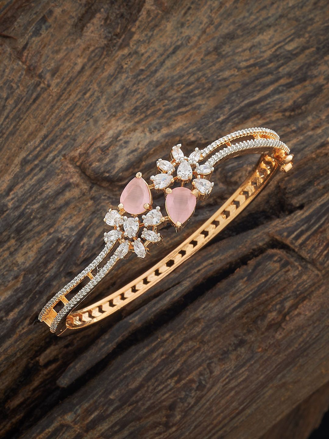 

Kushal's Fashion Jewellery Rose Gold-Plated Zircon Stone-Studded Kada Bracelet