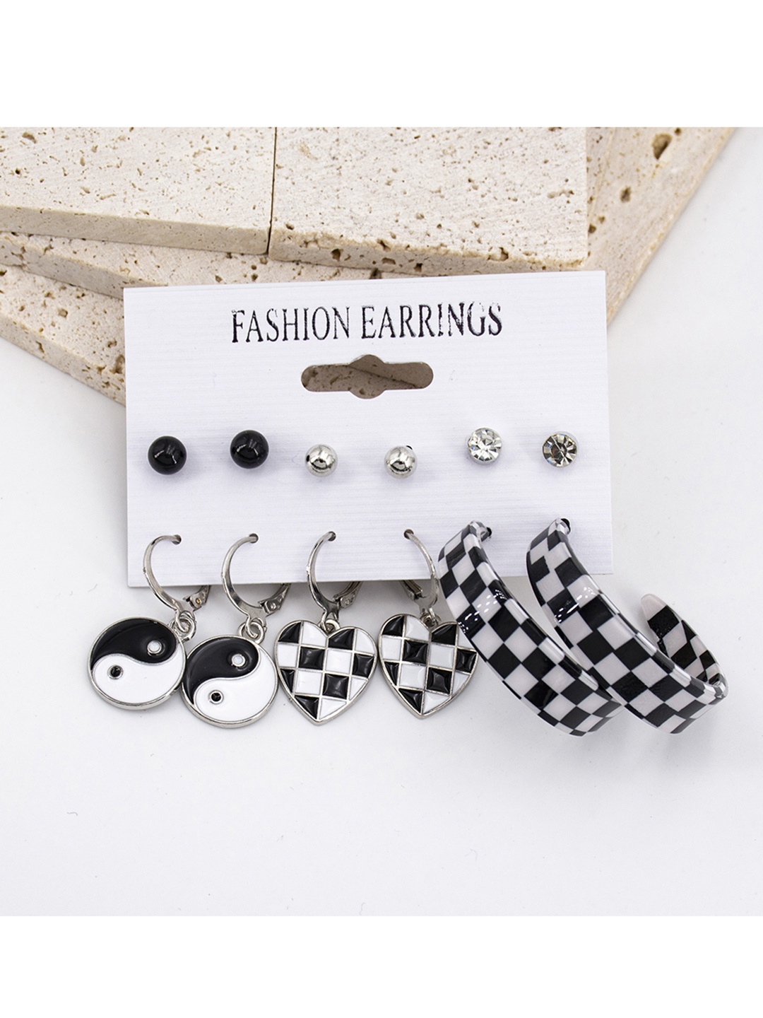 

DESTINY JEWELS Set Of 6 Geometric Hoop Earrings, Silver