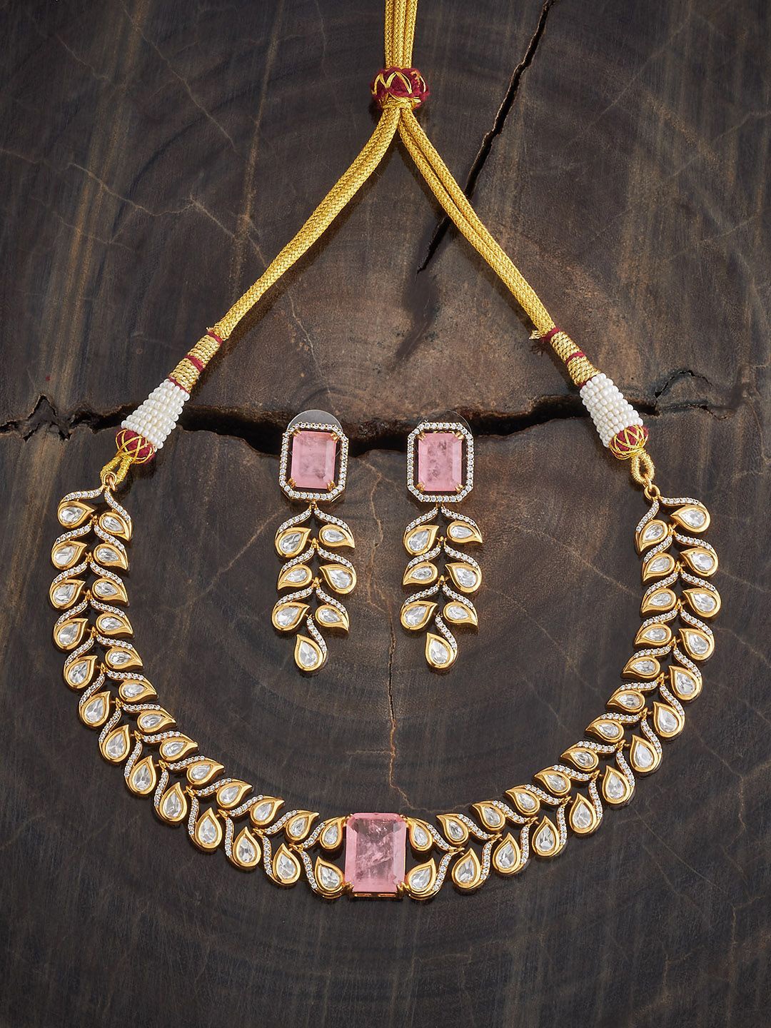 

Kushal's Fashion Jewellery Kundan-Studded Necklace & Earrings, Gold