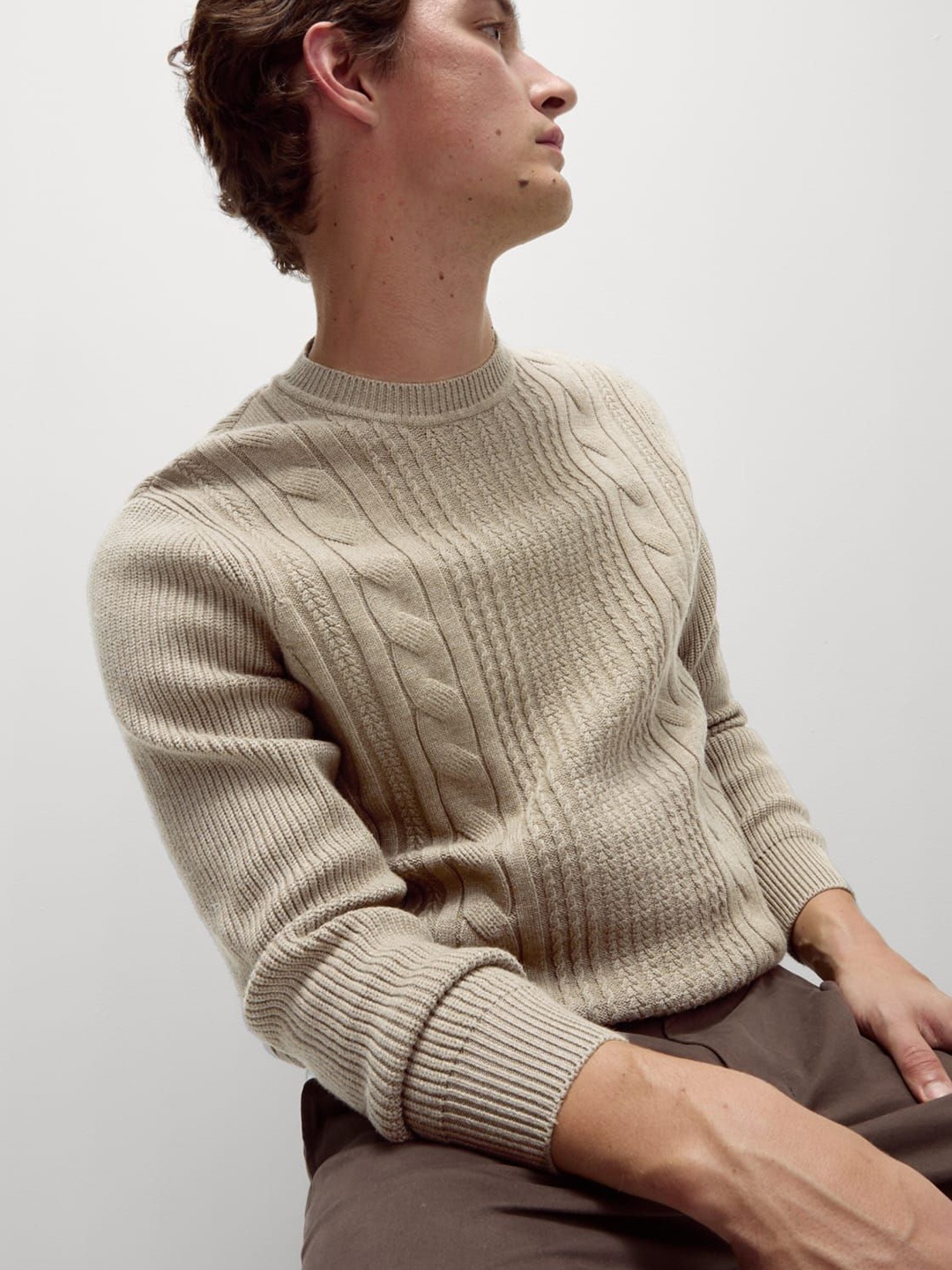 

Marks & Spencer Men Cable Knit Self Design Pullover, Grey
