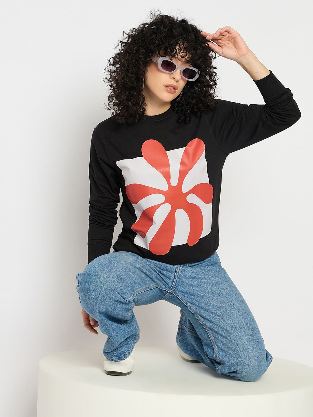 

Mast & Harbour Women Printed Pullover Sweatshirt, Black