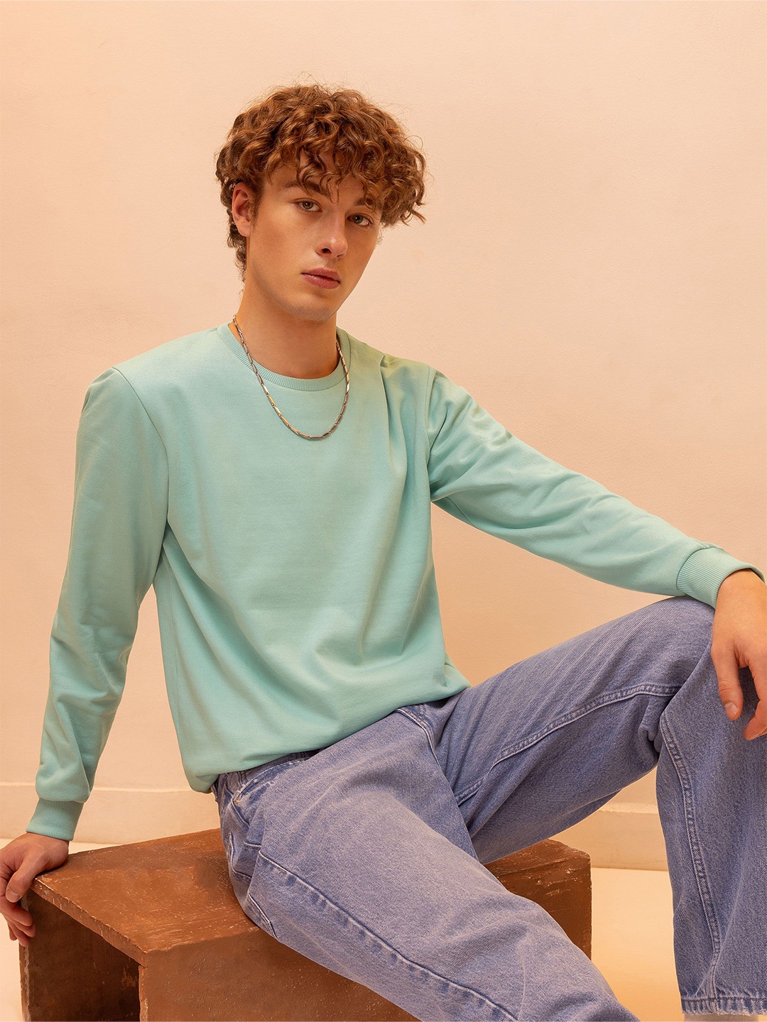

Beyoung Men Round Neck Cotton Sweatshirt, Green