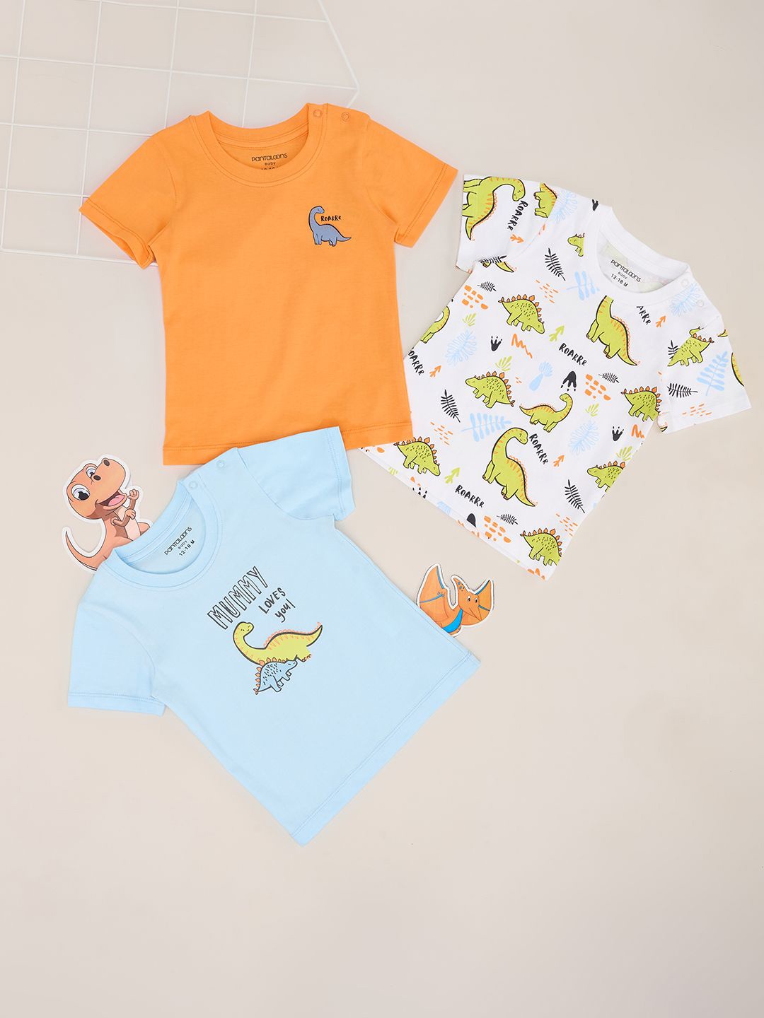 

Pantaloons Baby Pack Of 3 Boys Graphic Printed Round Neck Cotton T-shirts, White