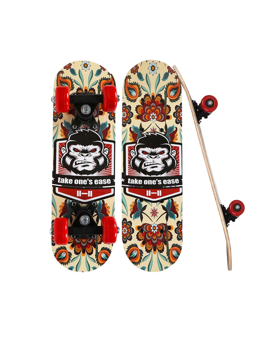 

STRAUSS Kids Printed Wooden Beginner Skateboard, Beige