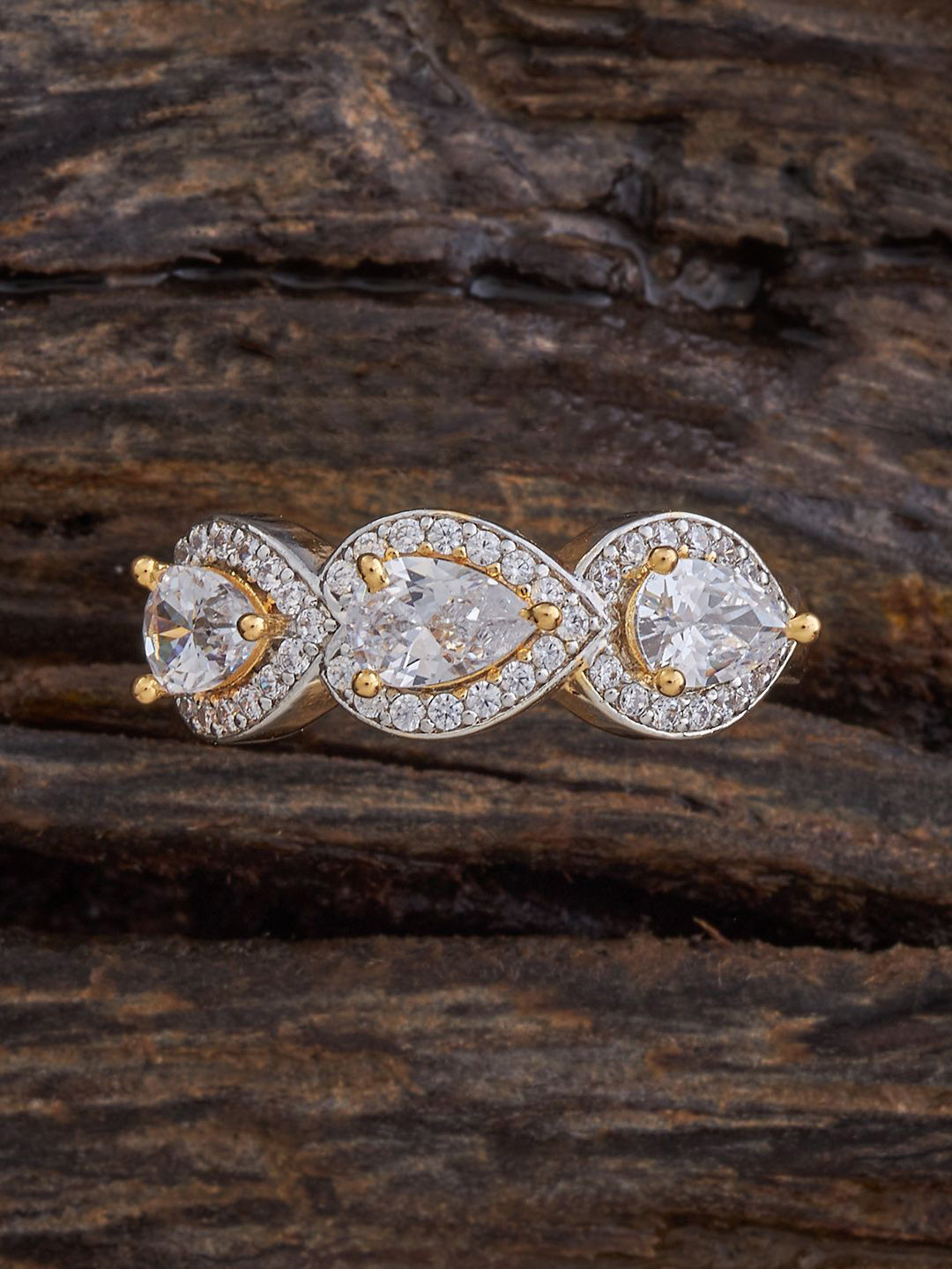 

Kushal's Fashion Jewellery Gold-Plated CZ-Studded Adjustable Finger Ring