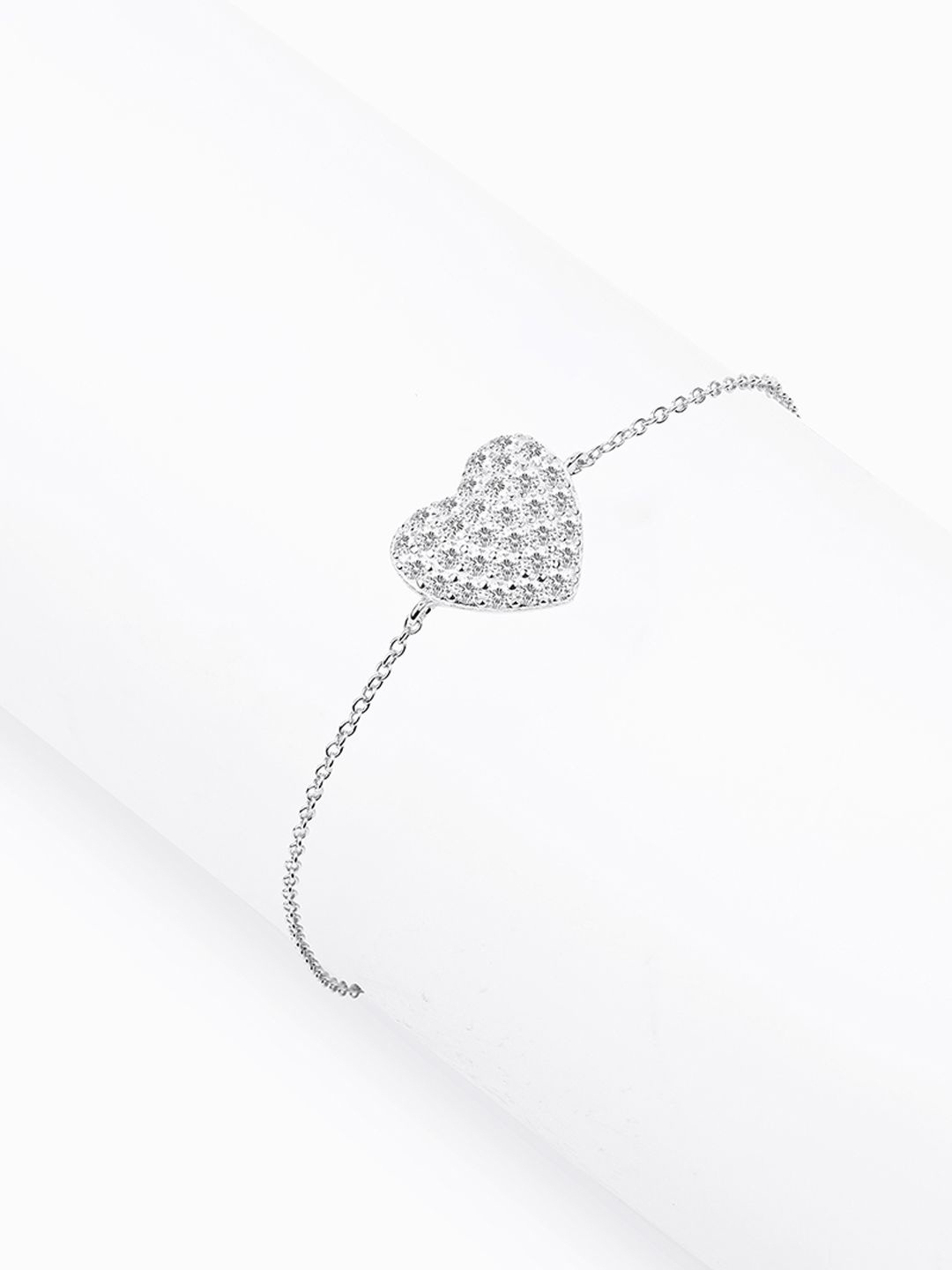 

Nistra Radiant Heart Sterling Silver Rhodium-Plated Cubic Zirconia Studded Link Bracelet