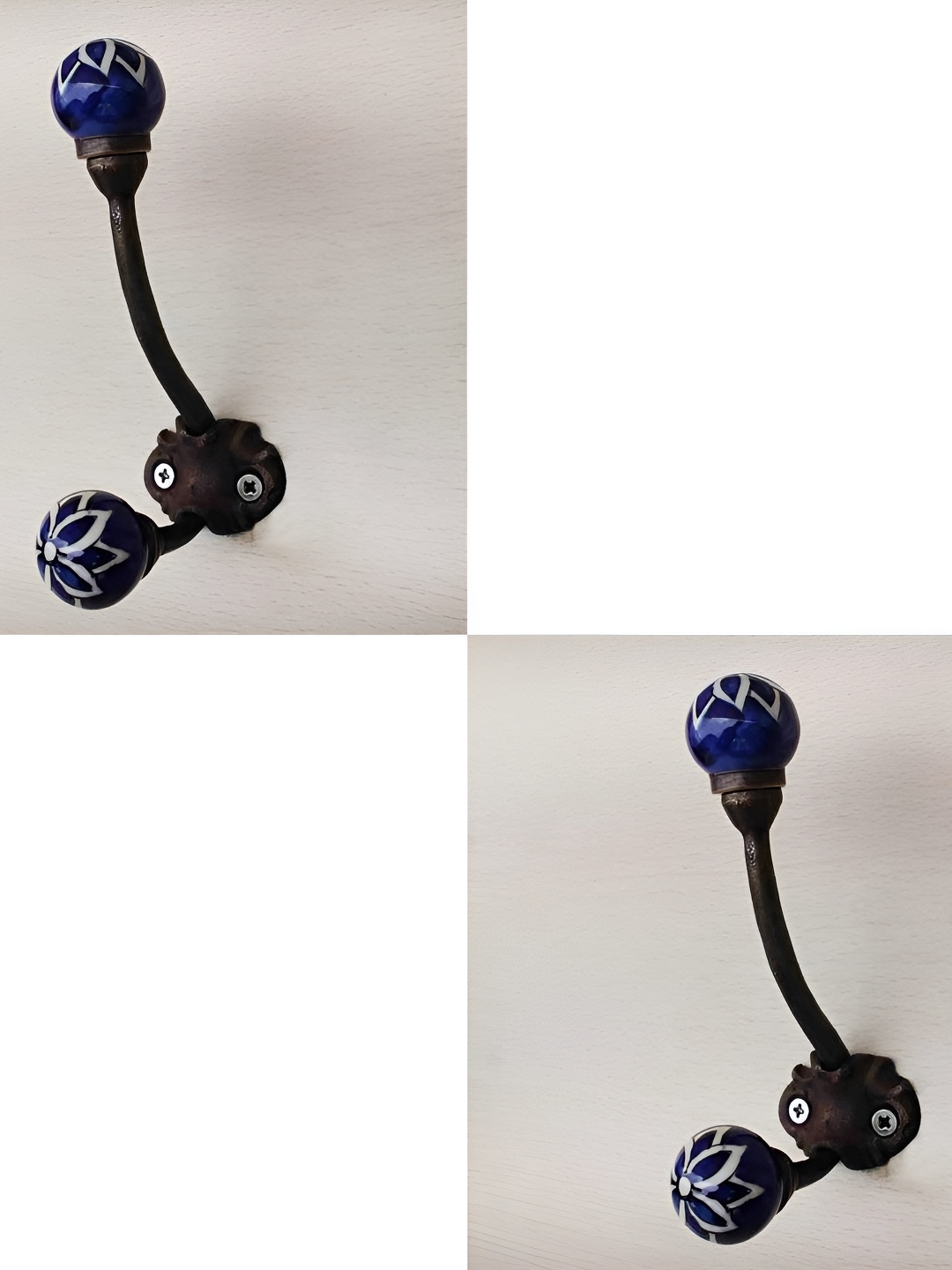 

IndianShelf Blue & White 2 Pieces Printed Ceramic Wall Hooks