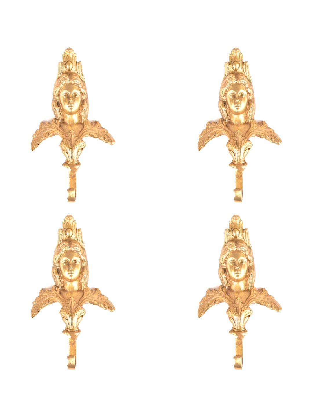 

IndianShelf Goldtoned 4 Pieces Brass English Lady Face Textured Wall Hooks, Gold
