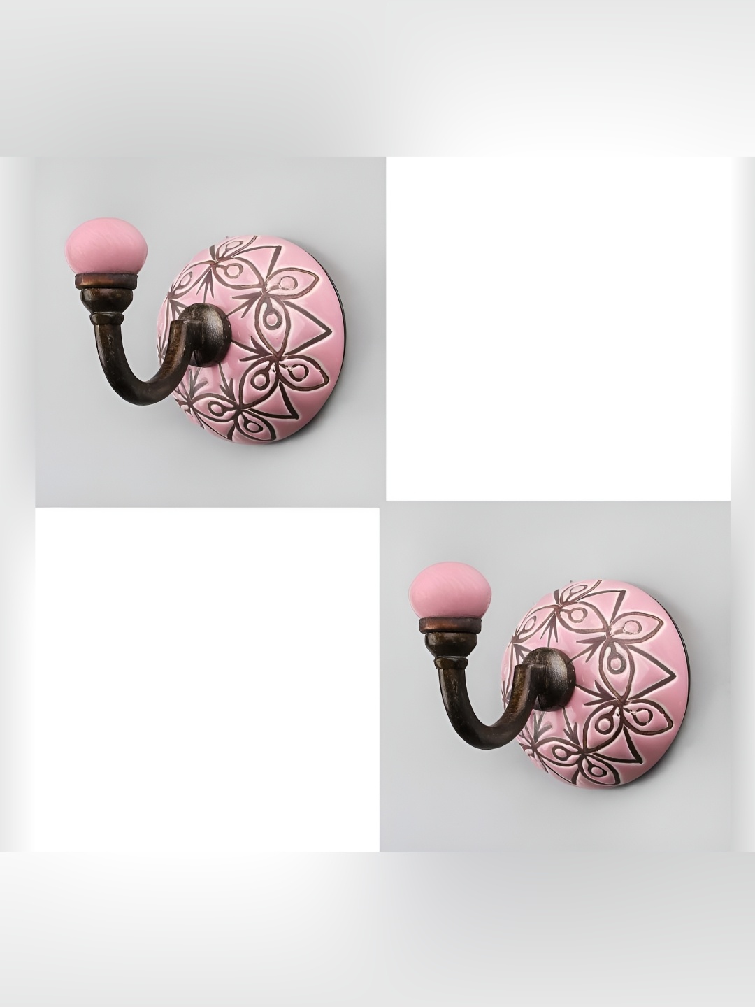 

IndianShelf Pink 2 Pieces Ceramic Etched Hangers Wall Hooks