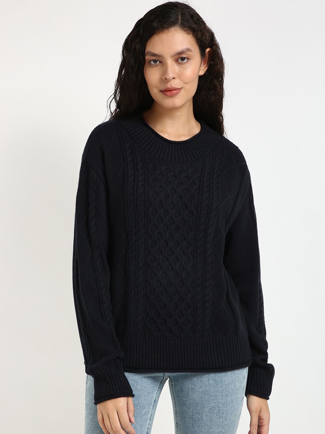 

Tommy Hilfiger Women Self Design Pullover Sweaters, Blue