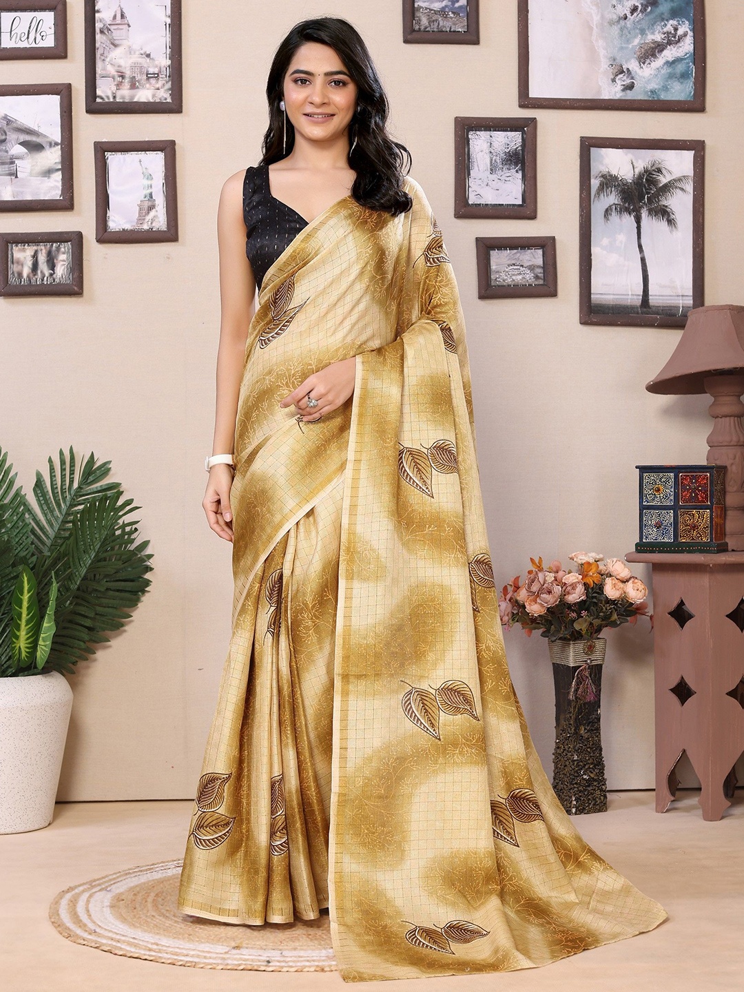 

LeeliPeeri Designer Ethnic Motifs Printed Ready to Wear Saree, Olive