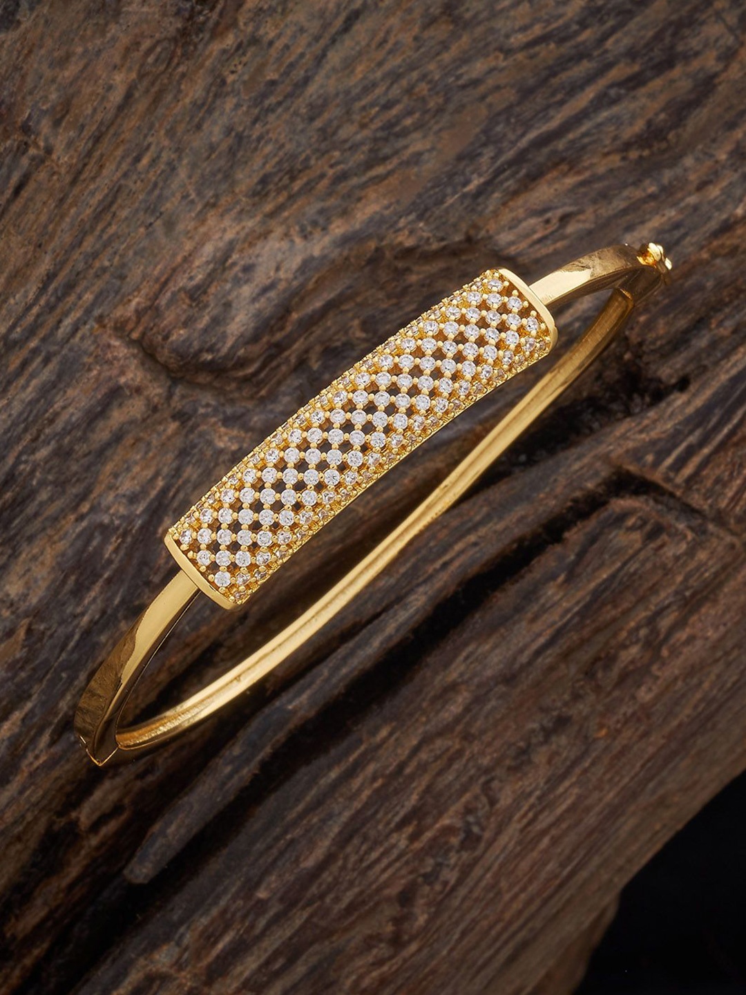 

Kushal's Fashion Jewellery Gold-Plated Cubic Zirconia Stone Studded Kada Bracelet