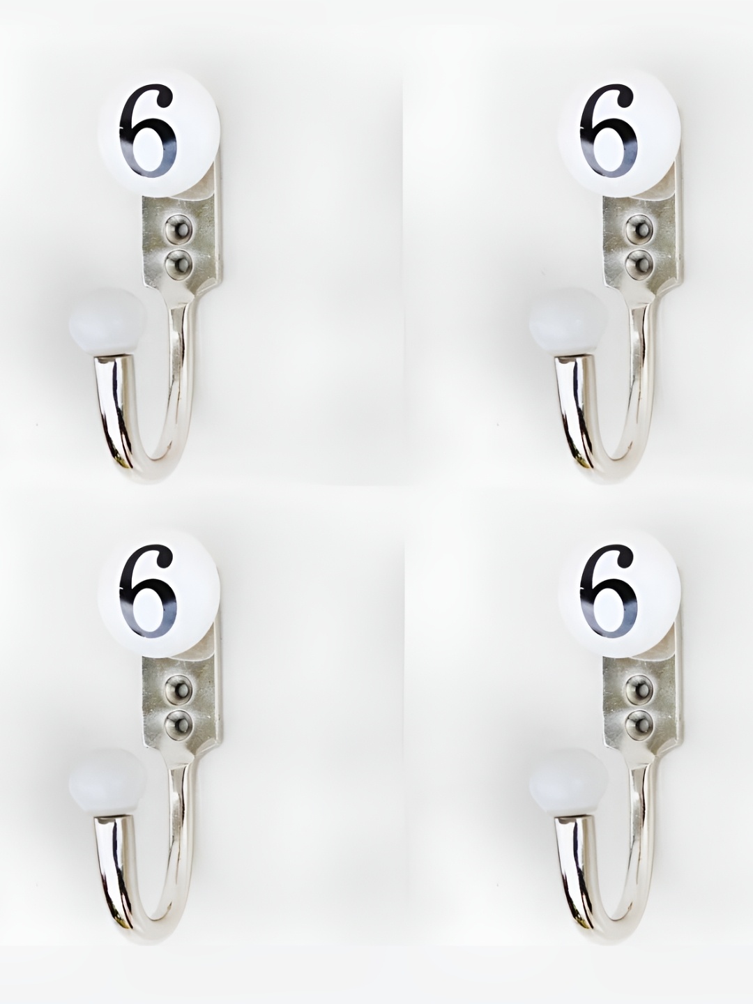 

IndianShelf White and Black 4 Pieces Number 6 Ceramic Wall Hooks