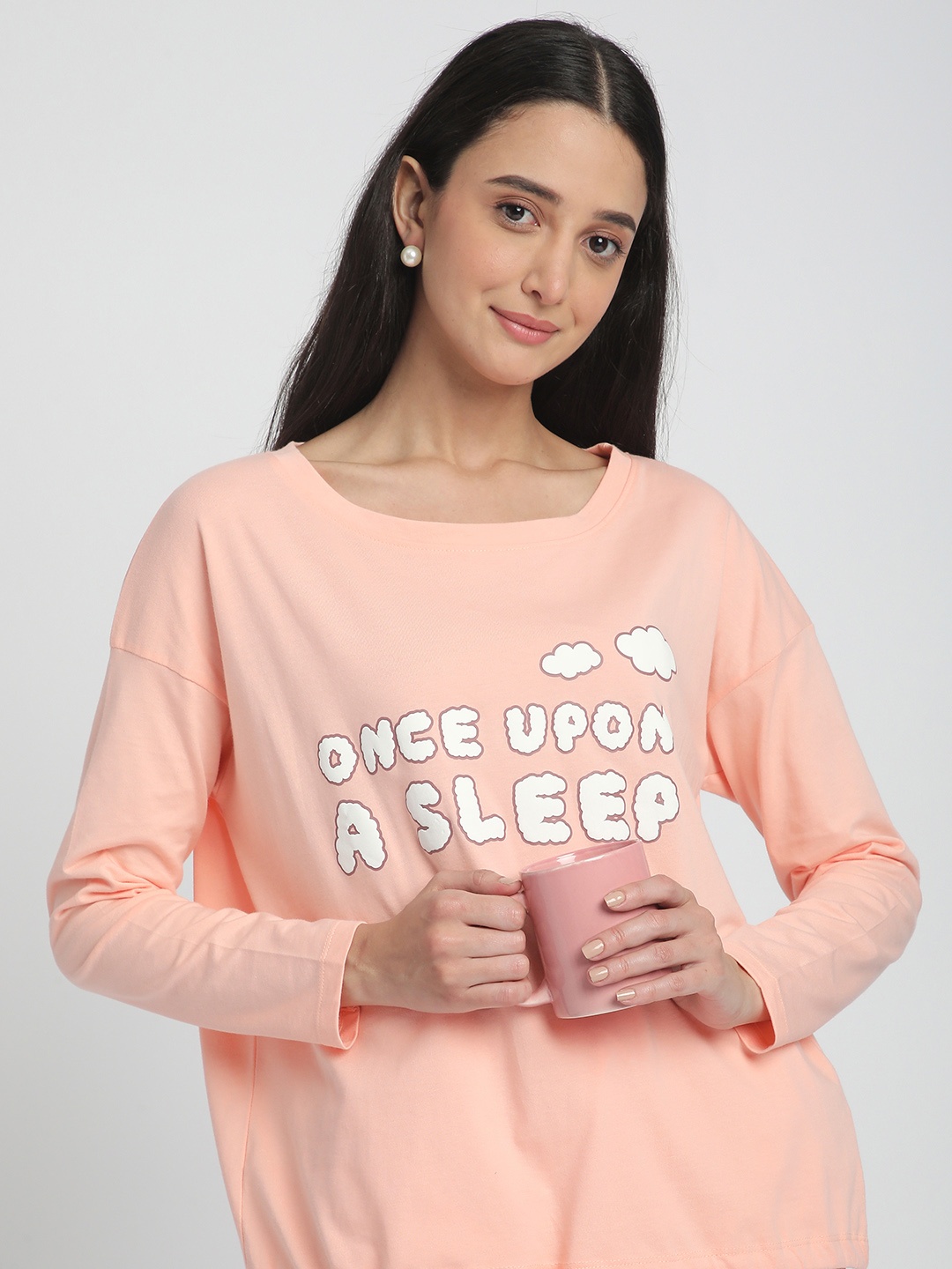 

R&B Women Printed Cotton Lounge Tshirts, Pink