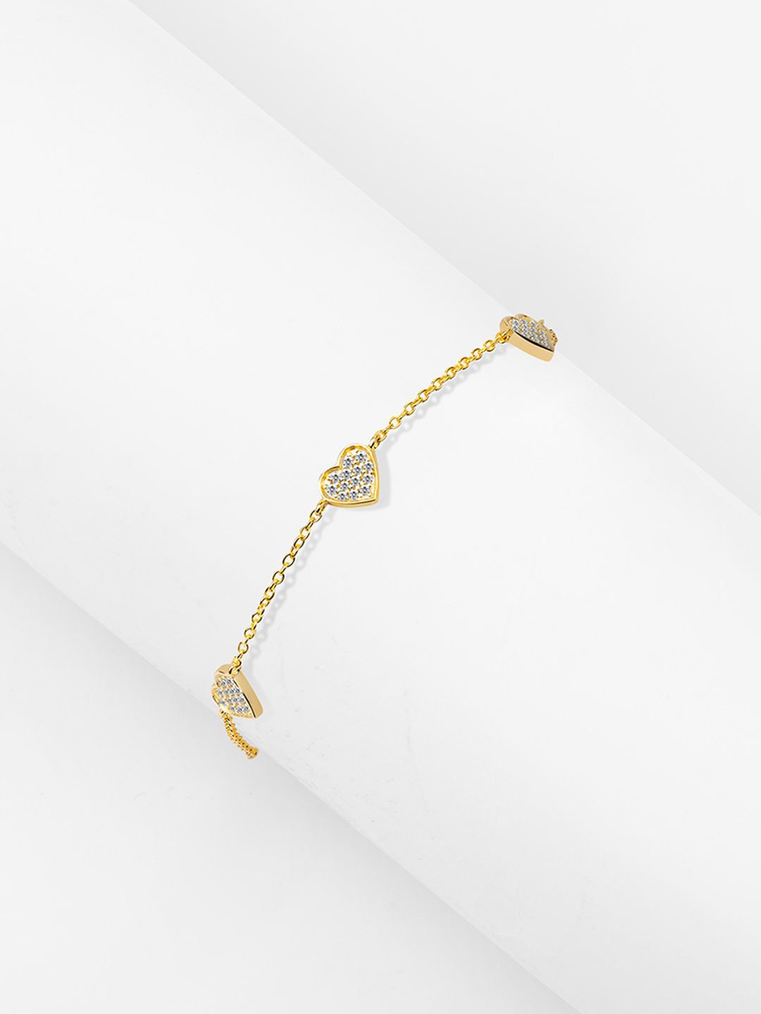 

Nistra The Five Hearts Sterling Silver Gold-Plated Cubic Zirconia Studded Link Bracelet