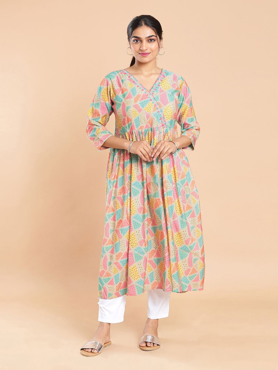 

Kalyan Silks Women Printed Anarkali Calf Length Kurtas, Blue
