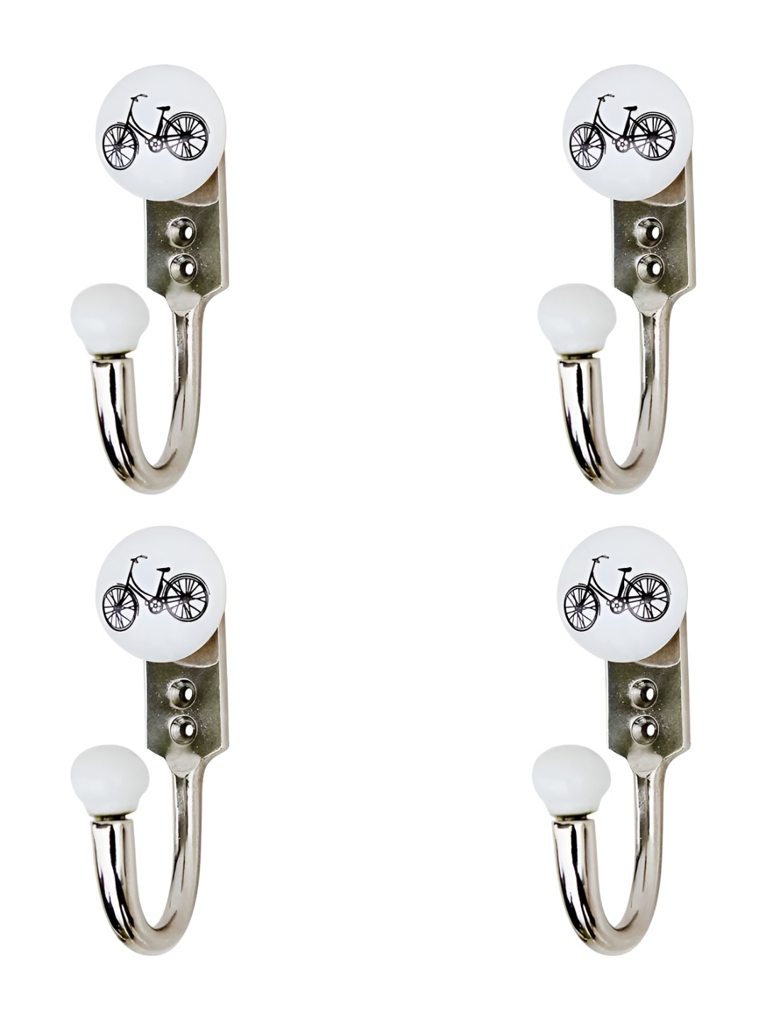 

IndianShelf White & Black 4 Pieces Ceramic Cycle Wall Hooks