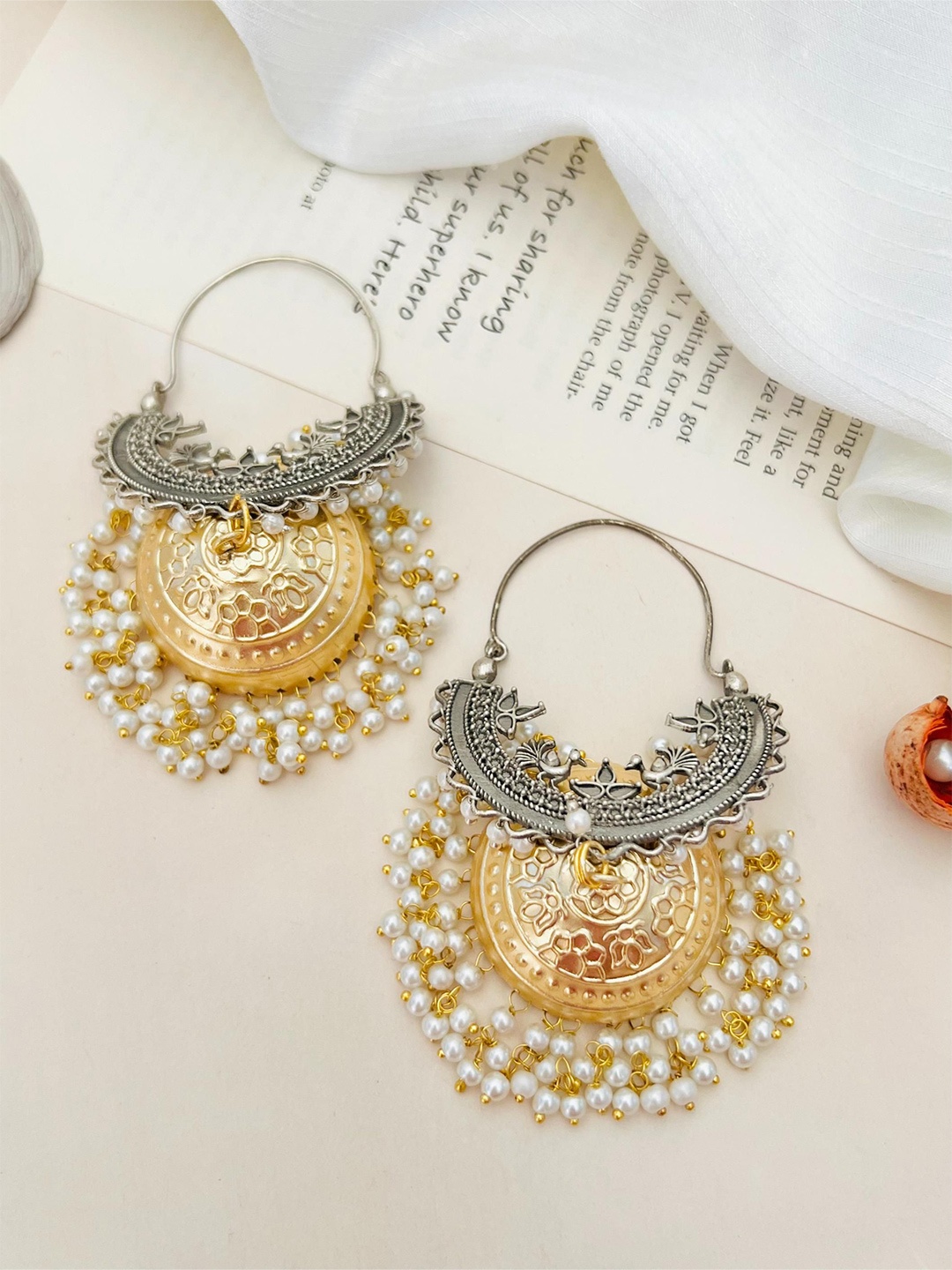 

ABDESIGNS German Silver-Plated Stone Studded Classic Drop Earrings