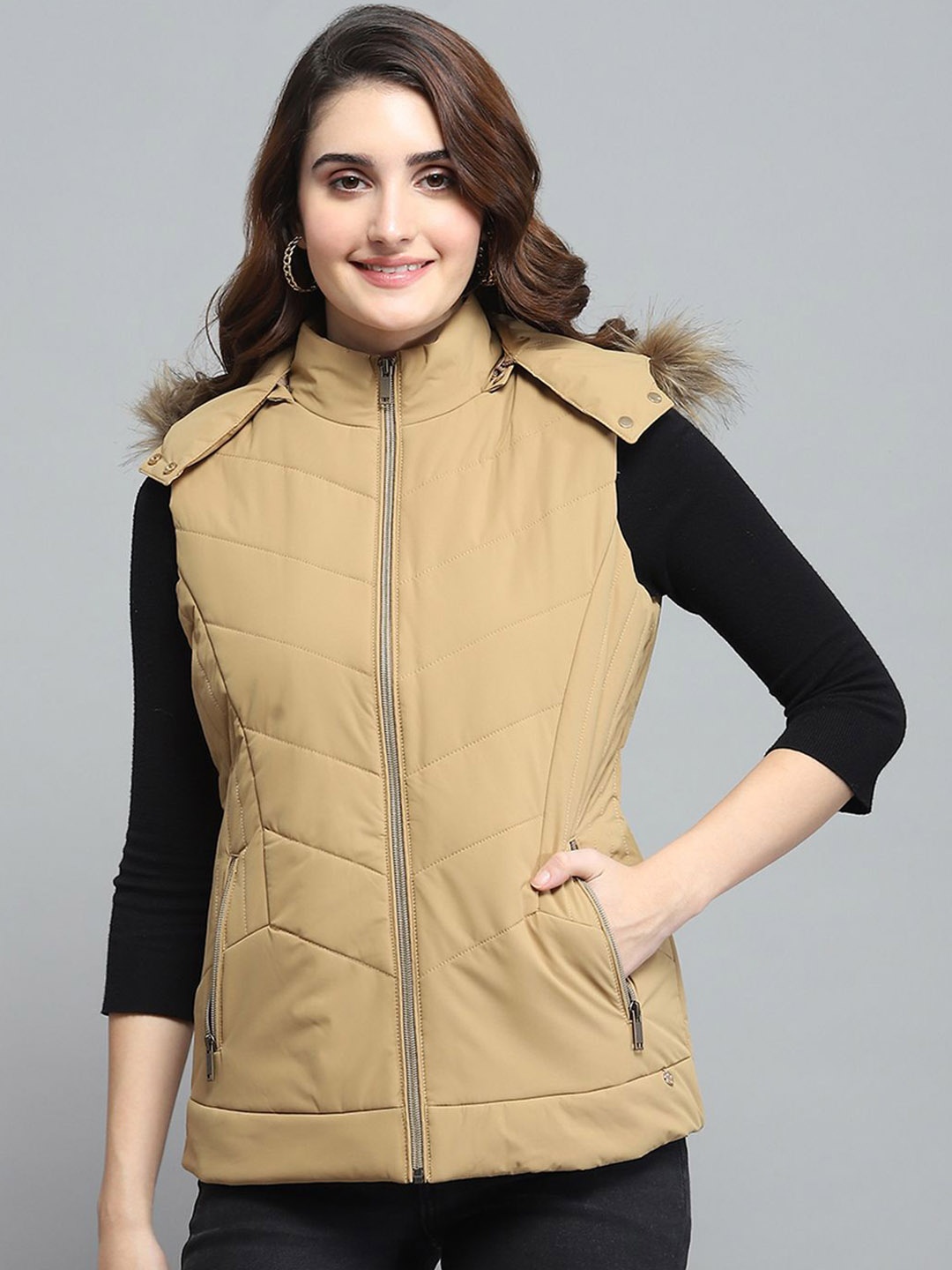 

Monte Carlo Women Hooded Solid Casual Parka Jacket, Khaki