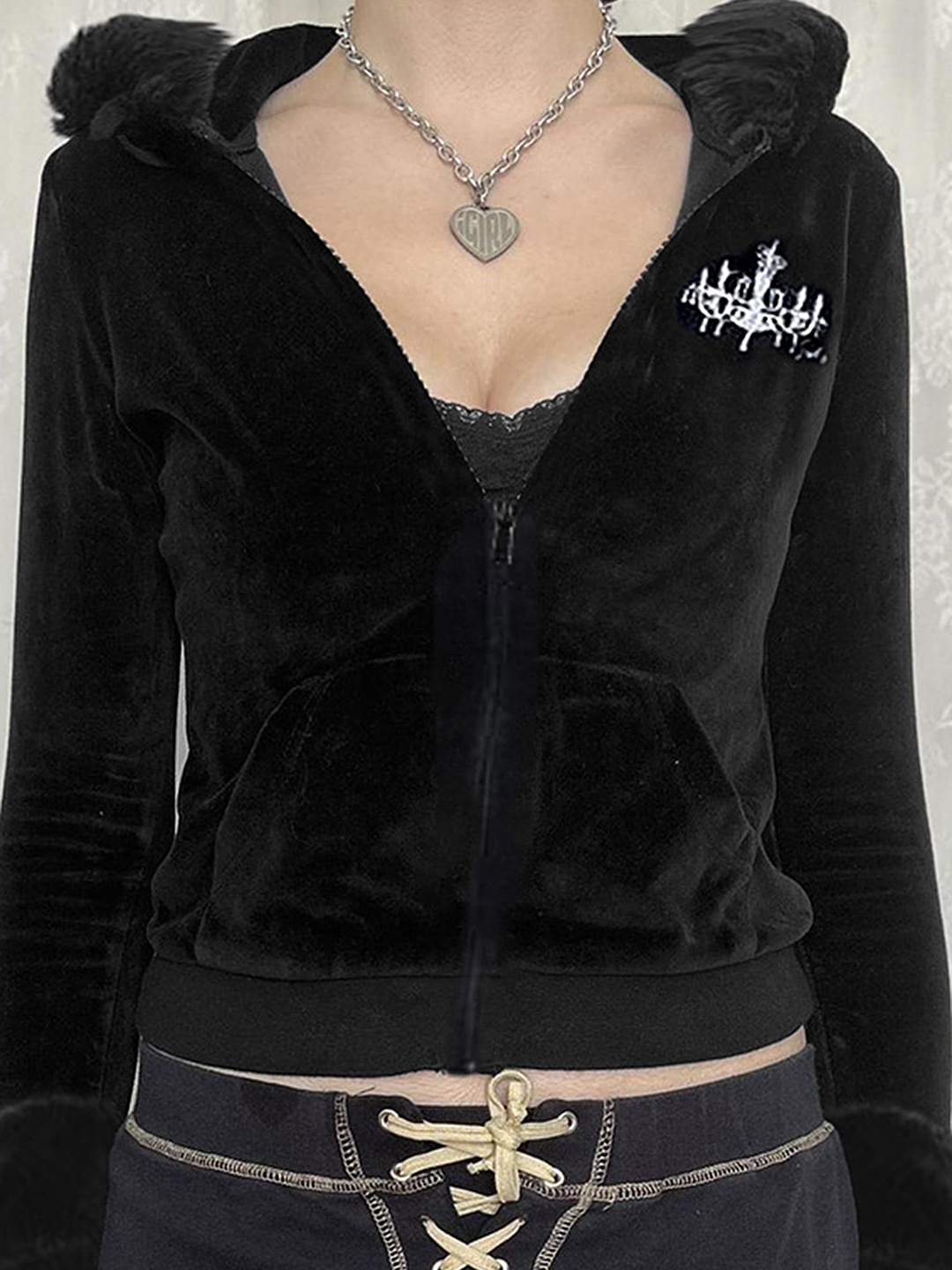

LULU & SKY Women Hooded Solid Casual Bomber Jacket, Black
