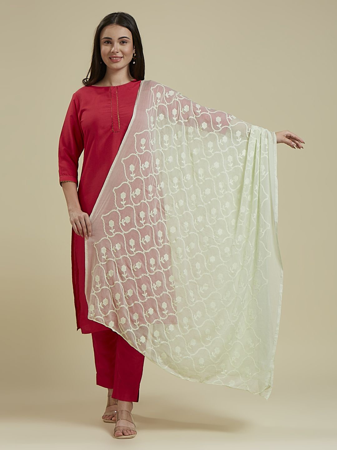 

Dupatta Bazaar Floral Embroidered Dupatta, Green
