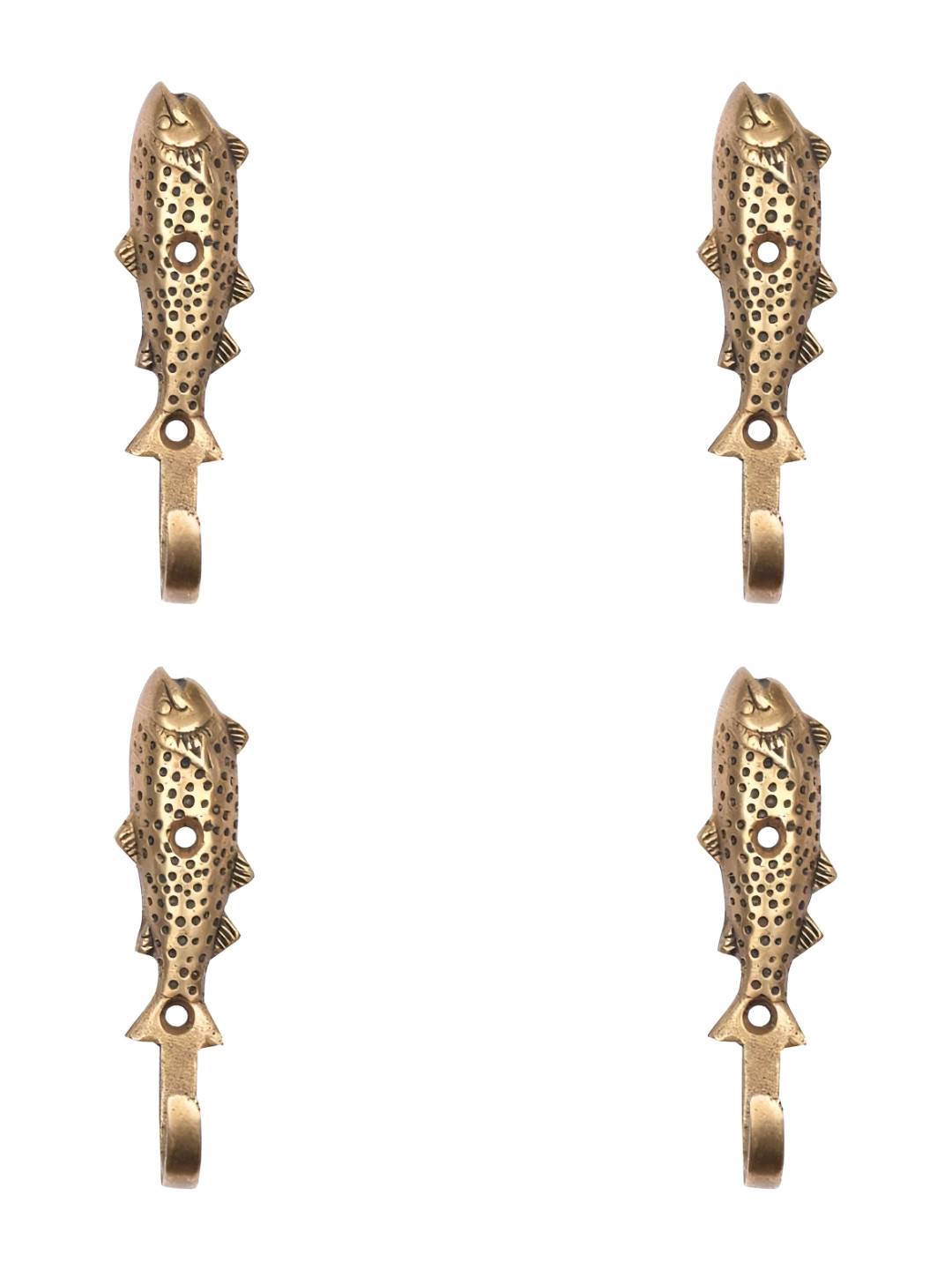 

IndianShelf Gold-Toned 4 Pieces Brass Fish Wall Hangers Key Hooks