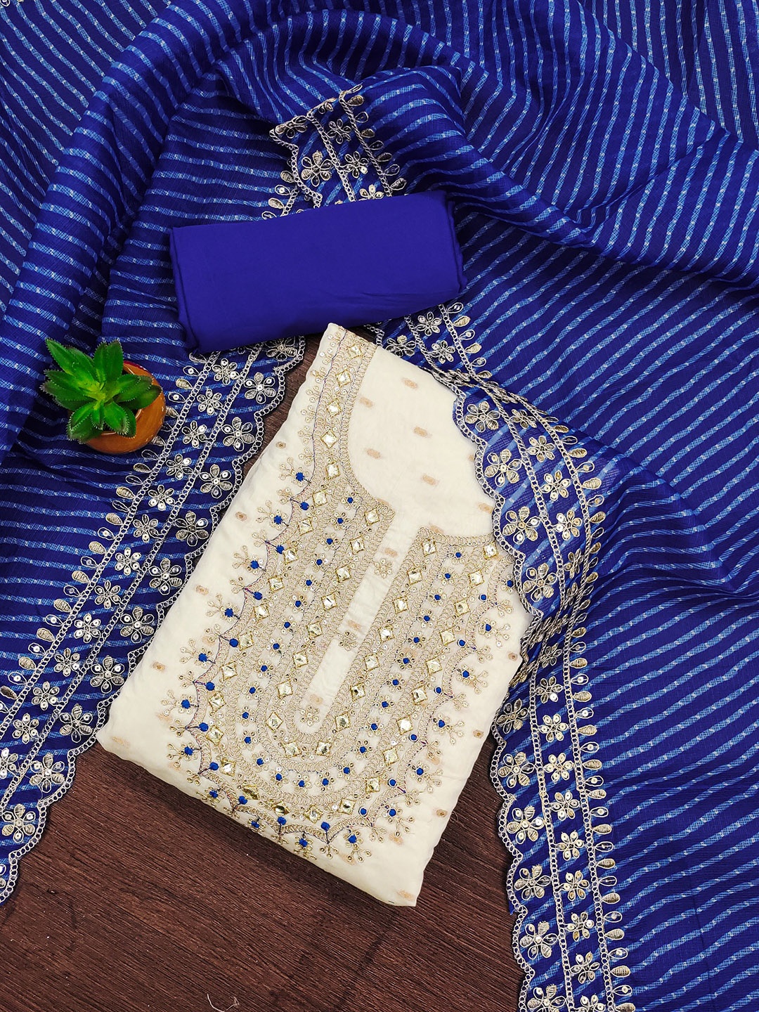 

LADY SHOPI Floral Embroidered Sequinned Unstitched Dress Material, Blue