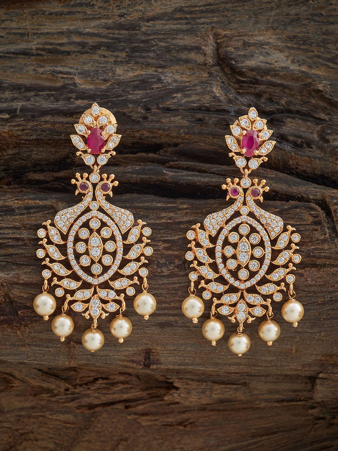 

Kushal's Fashion Jewellery Gold-Plated Zircon Studded Contemporary Drop Earrings