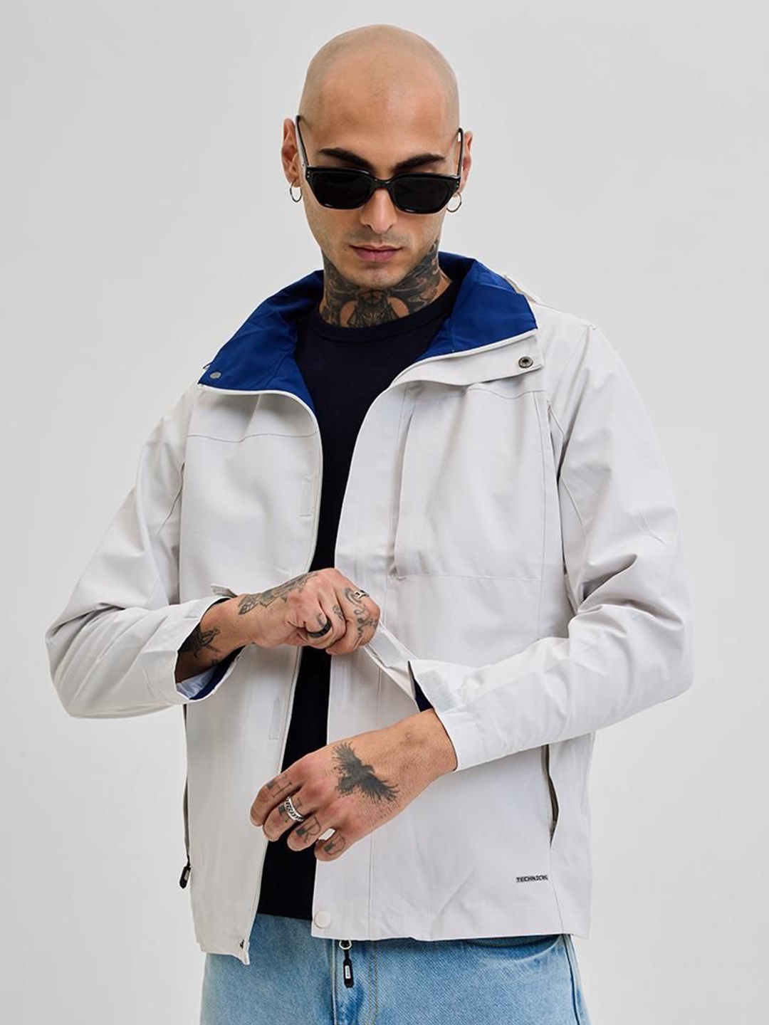 

Snitch Men Mock Collar Solid Casual Open Front Jacket, White