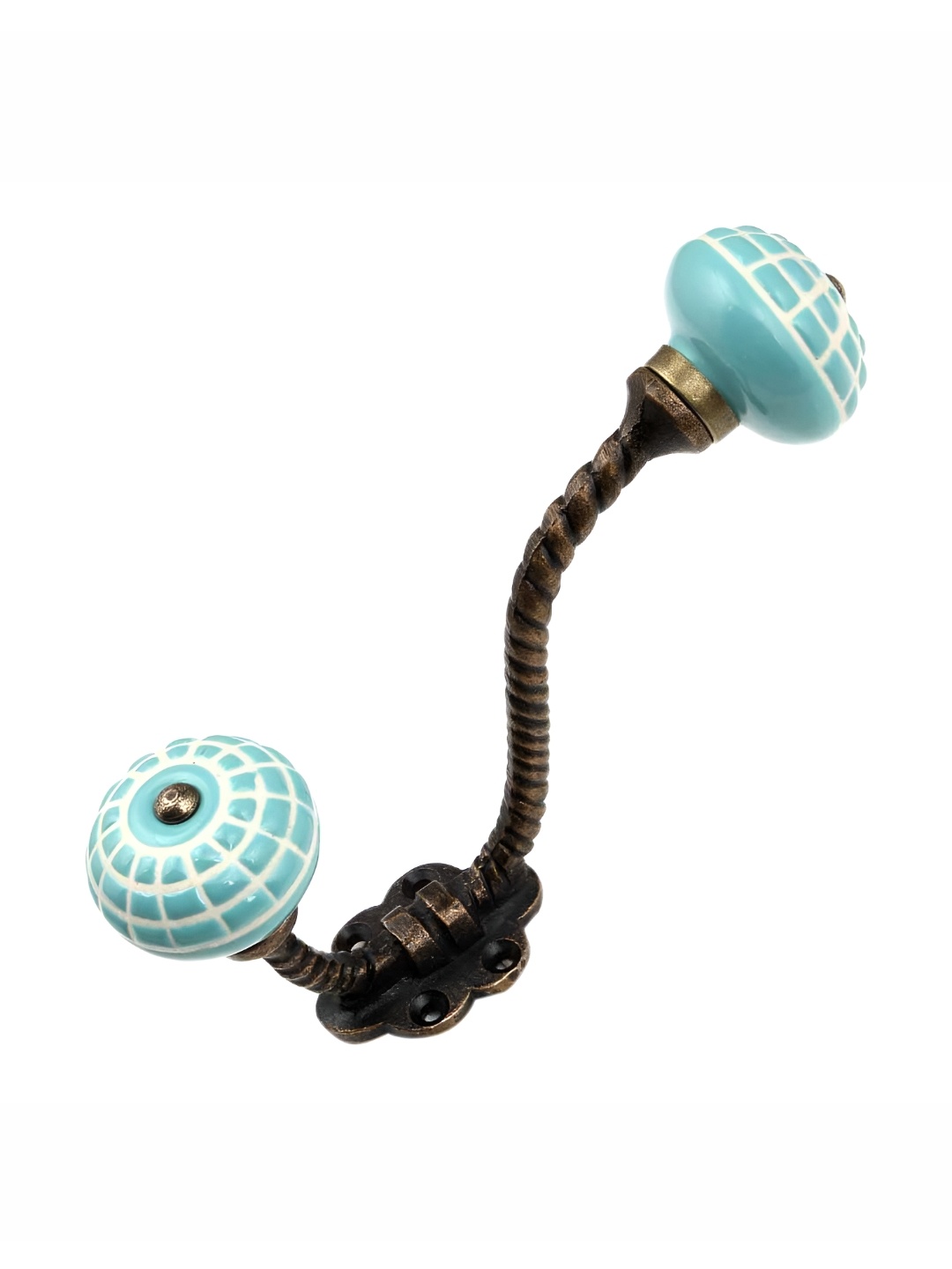 

IndianShelf Sea Green & White Textured Ceramic Wall Hook