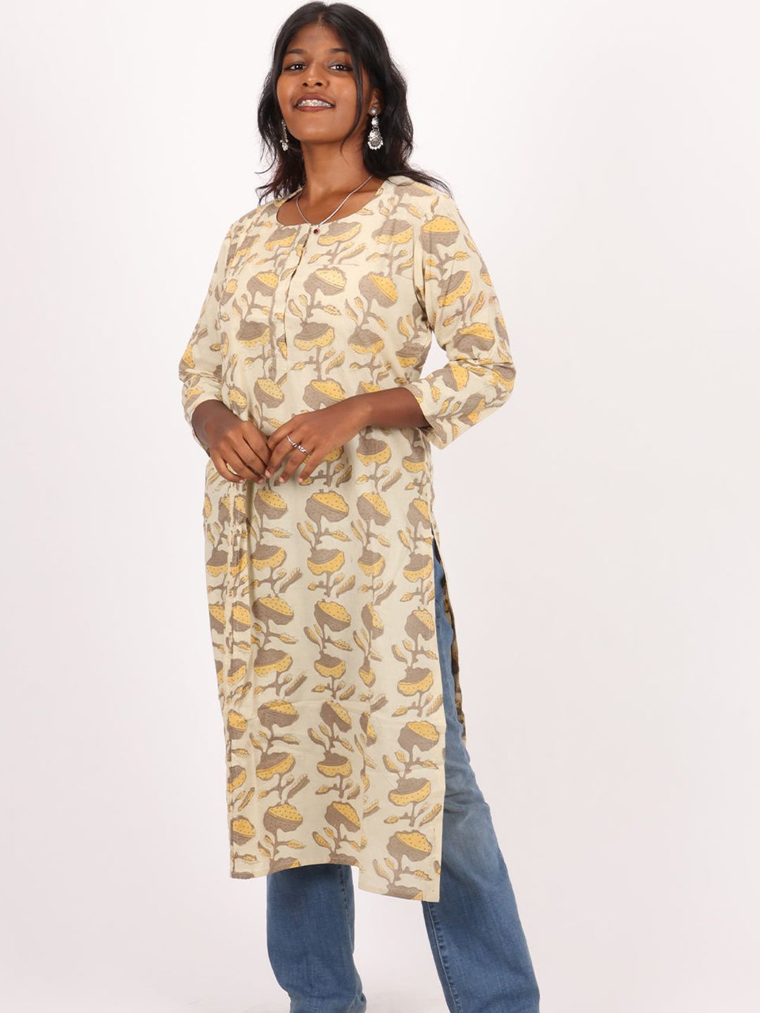 

Avishya Printed Pure Cotton Kurta, Beige