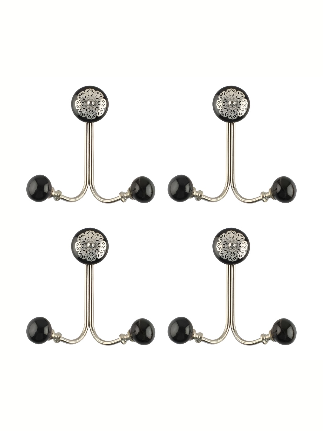 

IndianShelf Black & Silver Toned 4 Pieces Ceramic Strewn Wall Hooks