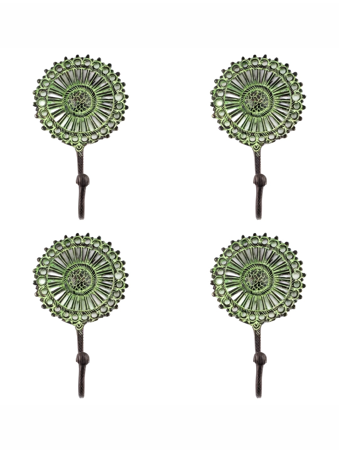

IndianShelf Grey & Green 4 Pieces Textured Brass Wall Hooks