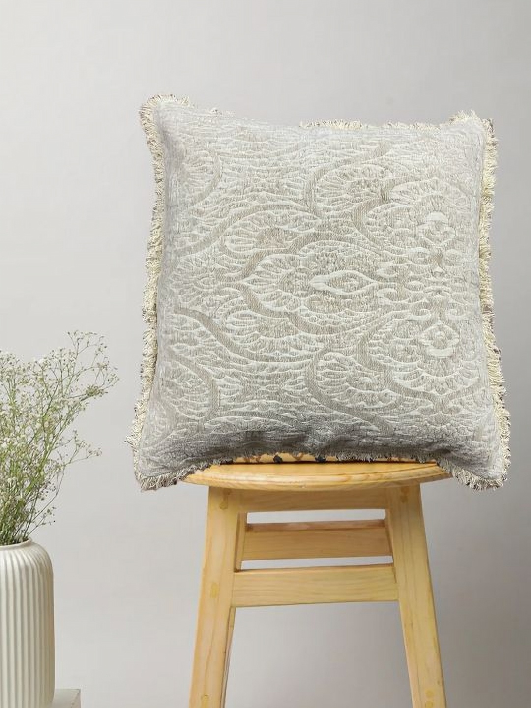 

SAJAVAT Beige Embroidered Cotton Square Cushion Cover