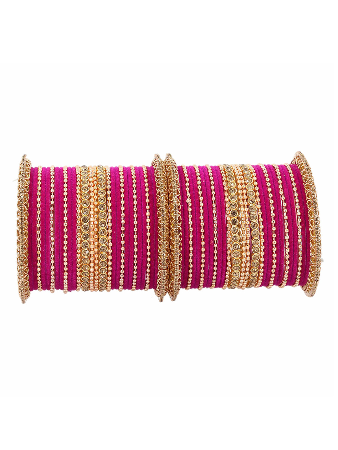 

ZULKA Set Of 60 Zircon Gemstone Studded Ballchain Bangles, Pink