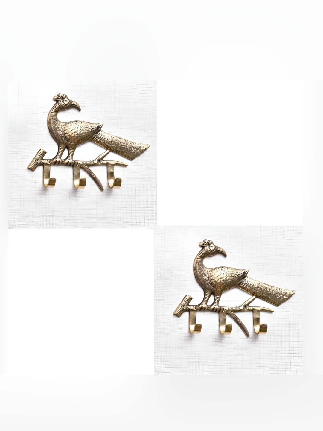 

IndianShelf Gold Toned 2 Pieces Brass Peacock Wall Hooks