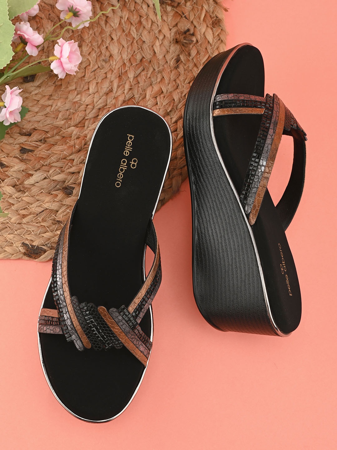

pelle albero Women PU Wedge Heel Sandals, Black