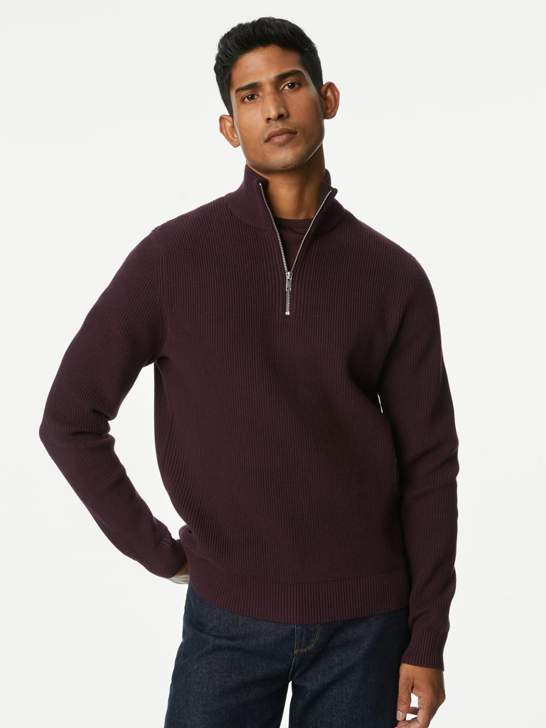 

Marks & Spencer Men High Neck Long Sleeves Pullover, Purple