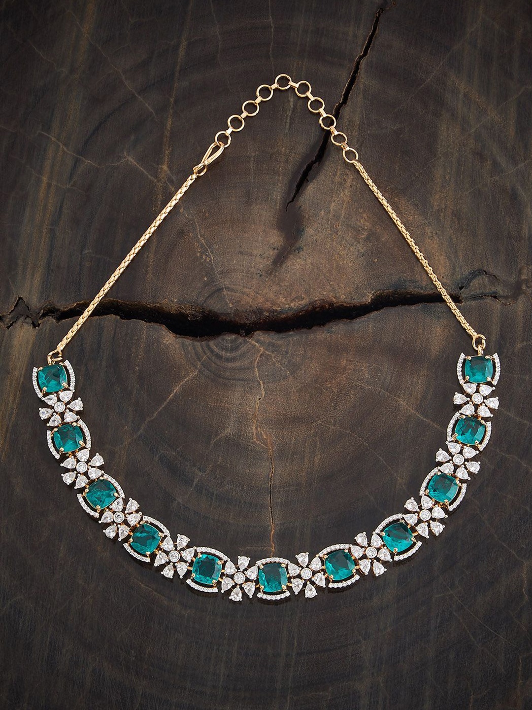 

Kushal's Fashion Jewellery Rhodium-Plated Zircon Studded Necklace, Gold