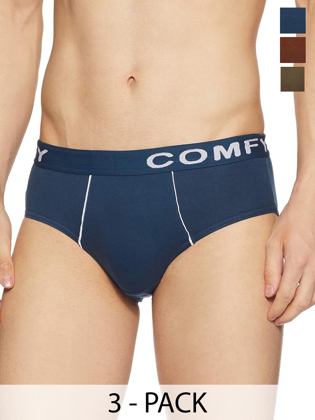 

AMUL COMFY Men Pack Of 3 Pure Combed Cotton Basic BriefsComfy-Brief-OE-3-85, Blue