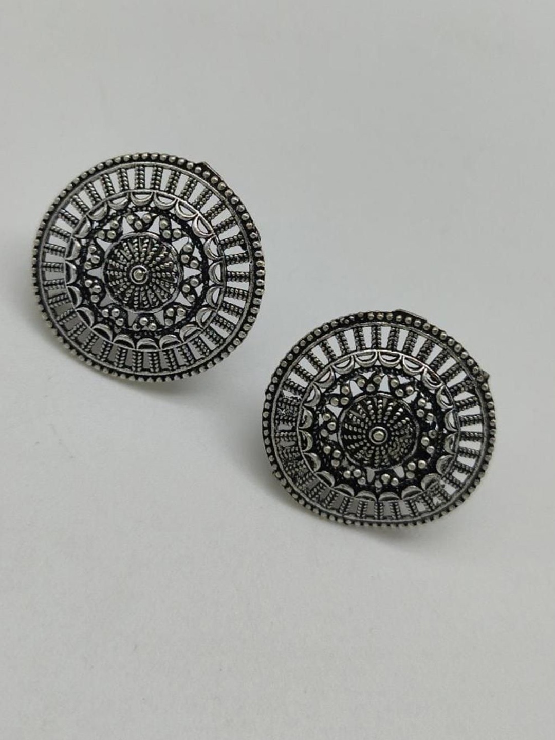 

Gyaan Jewels Circular Stud Earrings, Silver