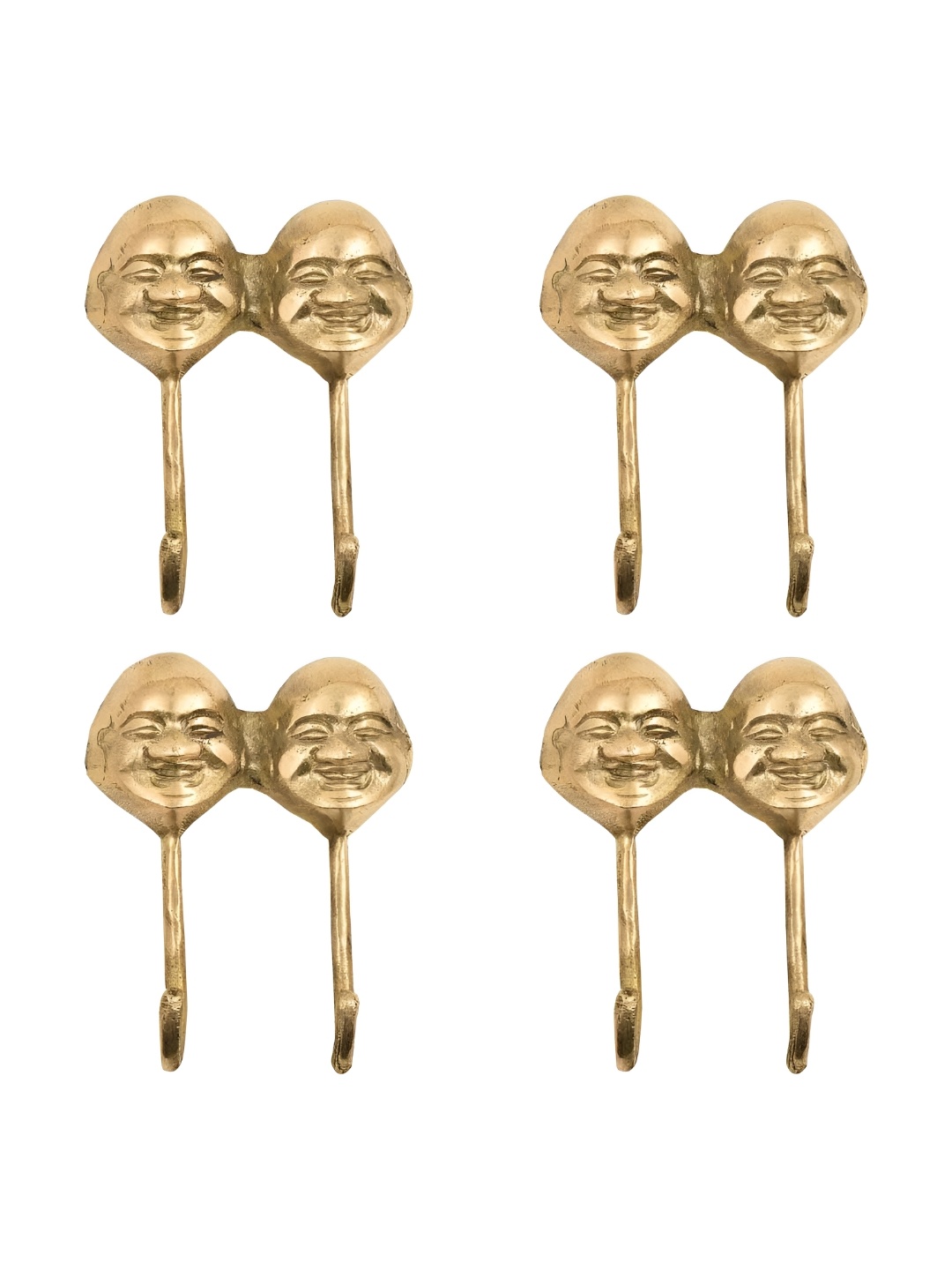 

IndianShelf Gold-Toned 4 Pieces Brass Laughing Face Key Hooks Kitchen Hanger