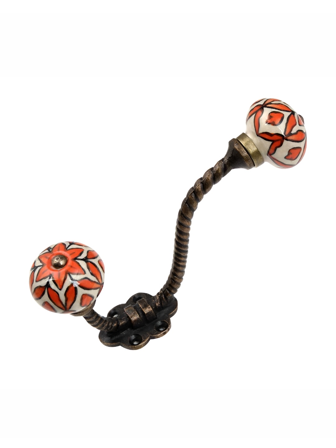 

IndianShelf Orange & White Floral Printed Ceramic Wall Hooks