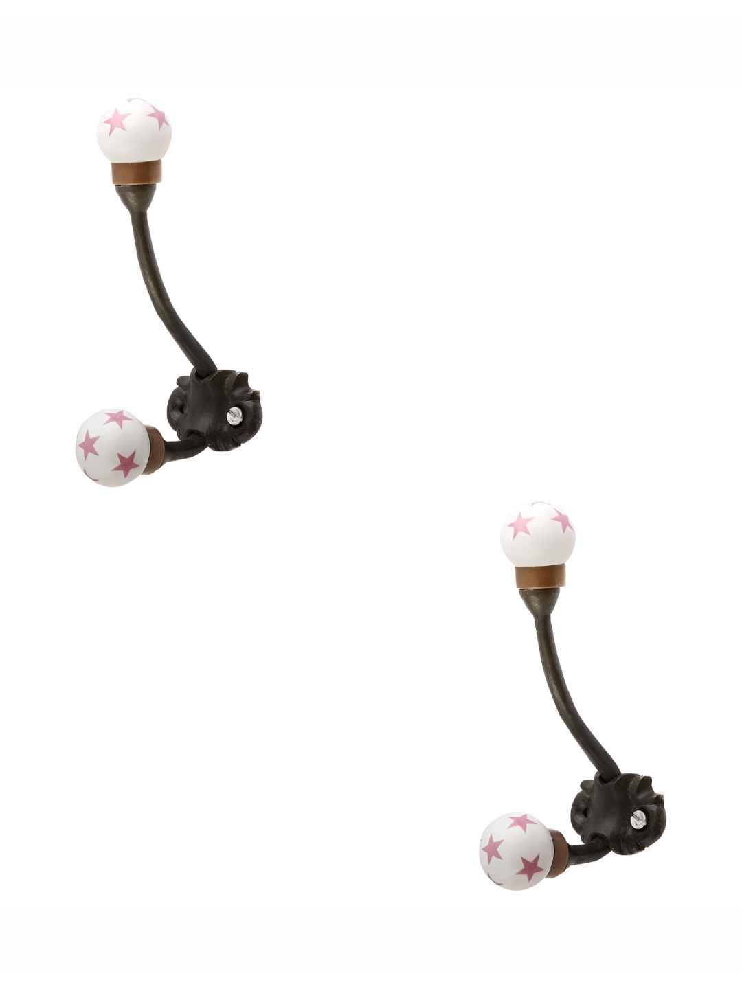 

IndianShelf White & Pink 2 Pieces Stars Printed Ceramic Wall Hooks