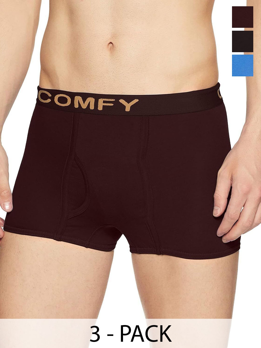 

AMUL COMFY Men Pack Of 3 Pure Cotton Trunks - Comfy-Plain-Mini-Trunk-OE-3-105, Blue