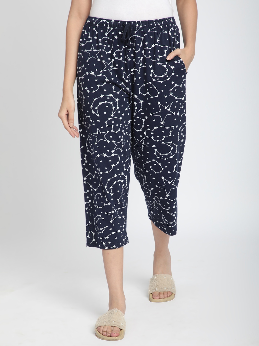

R&B Women Mid-Rise Printed Cotton Straight-Leg Lounge Pants, Blue