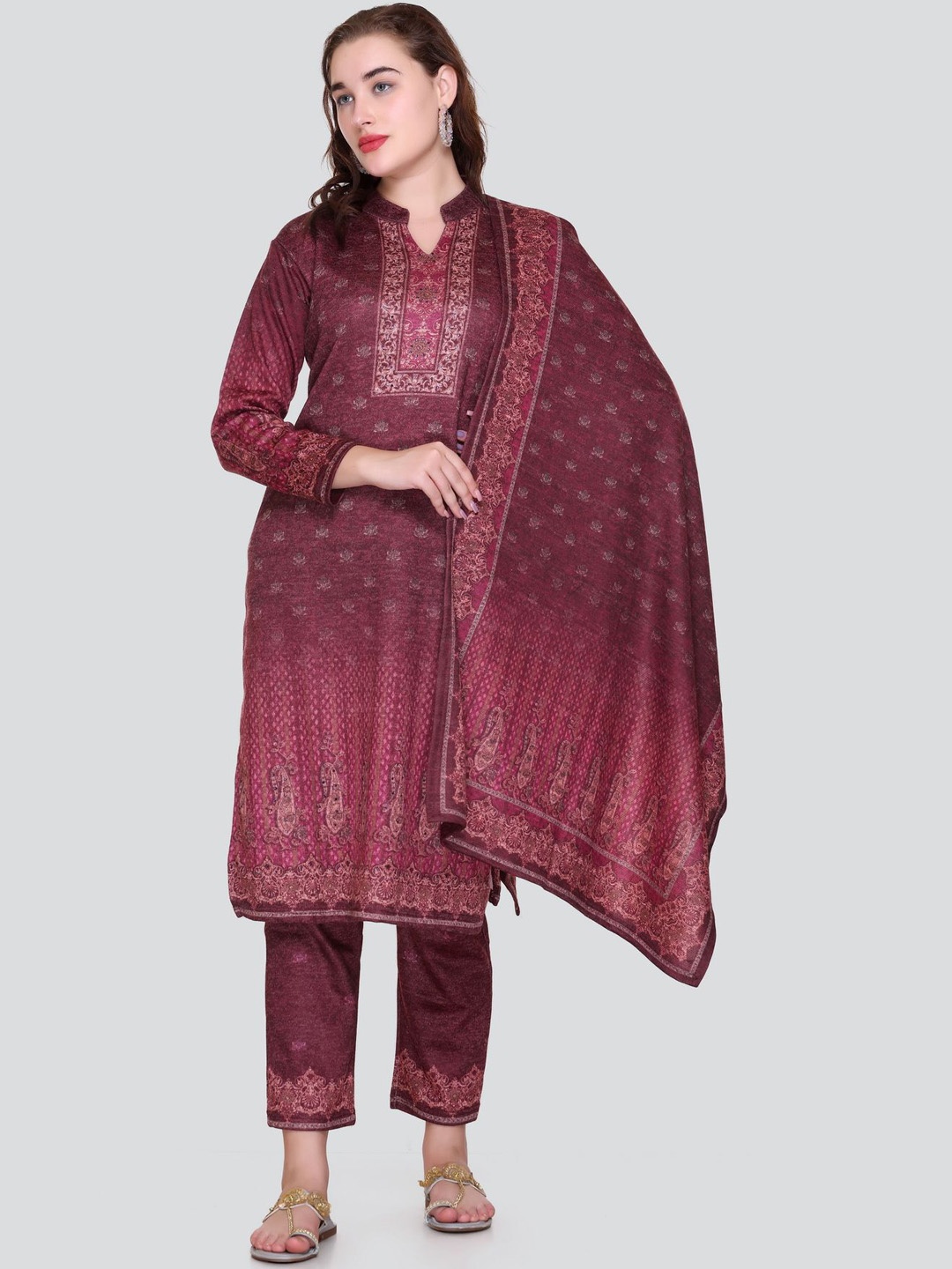 

Melvin Floral Printed Regular Straight Kurta with Trousers & Dupatta, Purple