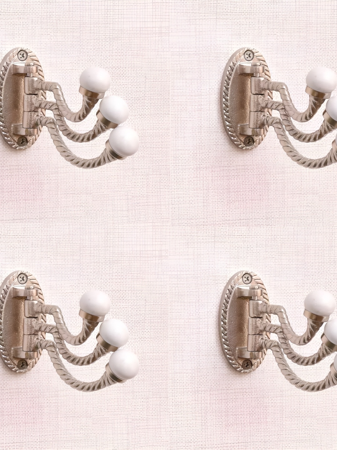 

IndianShelf Silver-Toned 4 Piece Ceramic Textured Modern 3 Holds Wall Hooks Coat Hanger