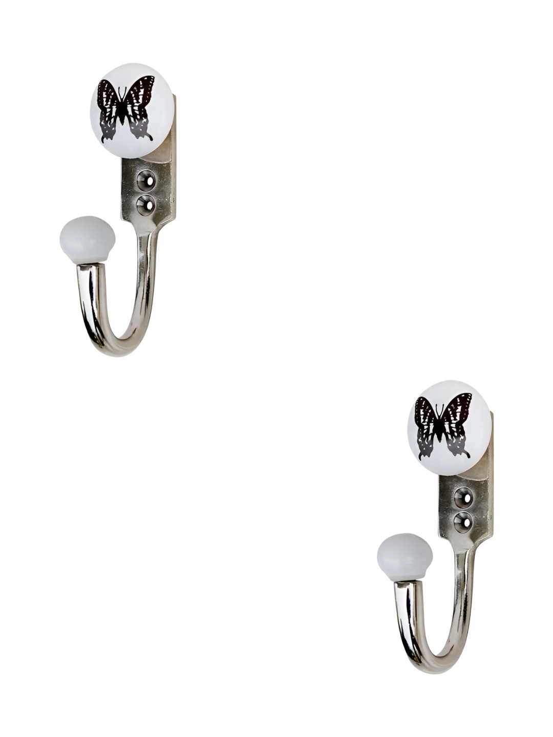 

IndianShelf White & Black 2 Pieces Butterfly Printed Ceramic Wall Hooks