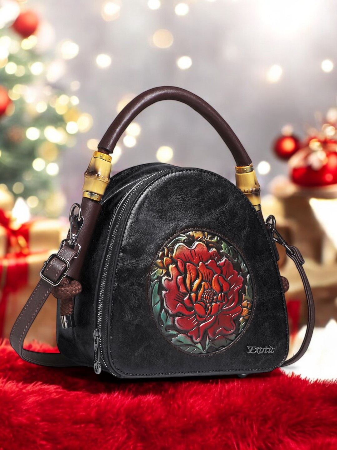 

Exotic Women Solid Structured Handheld Bag, Black